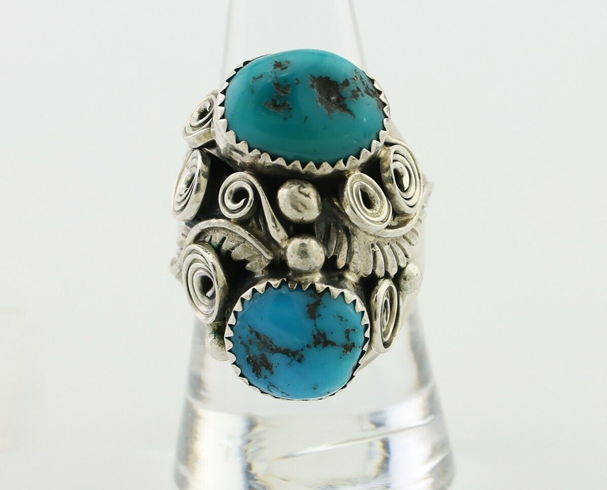 Navajo Ring 925 Silver Sleeping Beauty Turquoise Artist Signed BC C80s