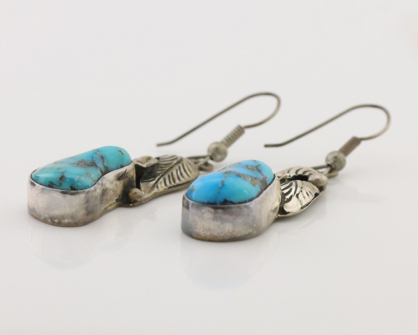 Navajo Handmade Earrings 925 Silver Natural Turquoise Native Artist C.80's