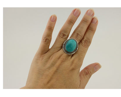 Navajo Ring 925 Silver Natural Spiderweb Turquoise Native Artist C.80's