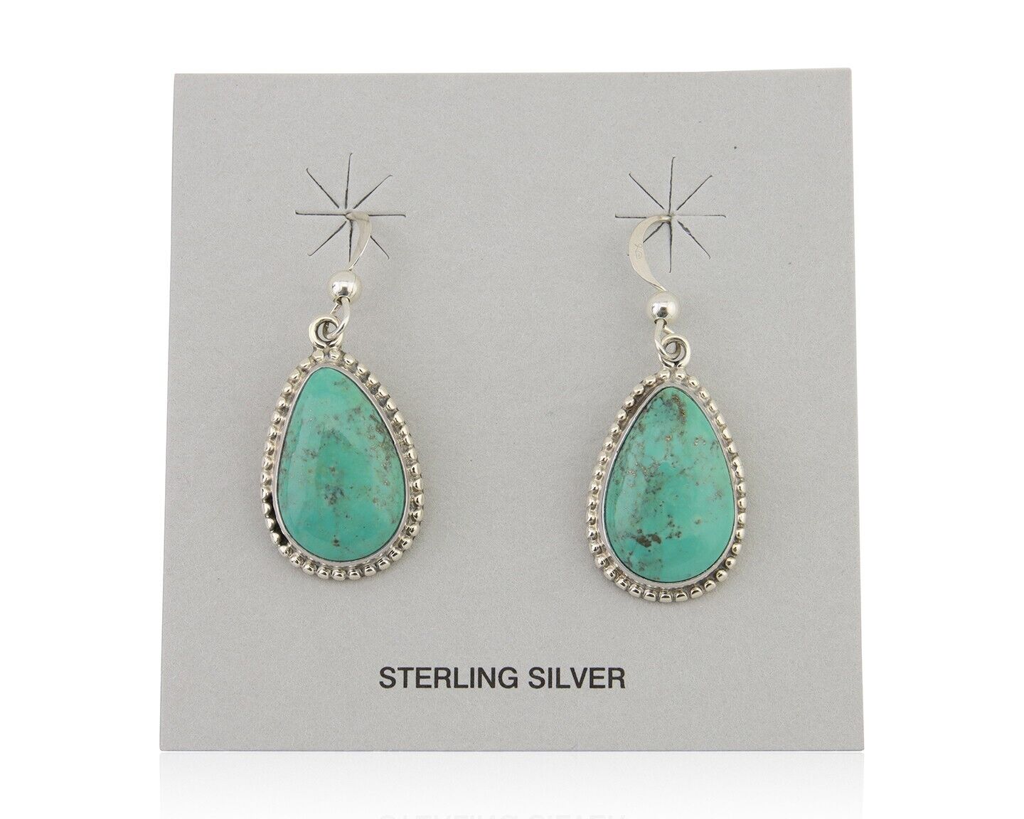 Navajo Dangle Earrings 925 Silver Natural Turquoise Artist Signed Montoya C.80's