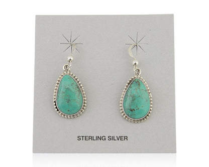 Navajo Dangle Earrings 925 Silver Natural Turquoise Artist Signed Montoya C.80's