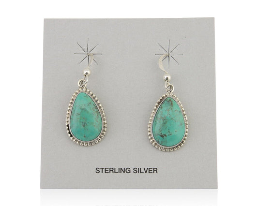 Navajo Dangle Earrings 925 Silver Natural Turquoise Artist Signed Montoya C.80's