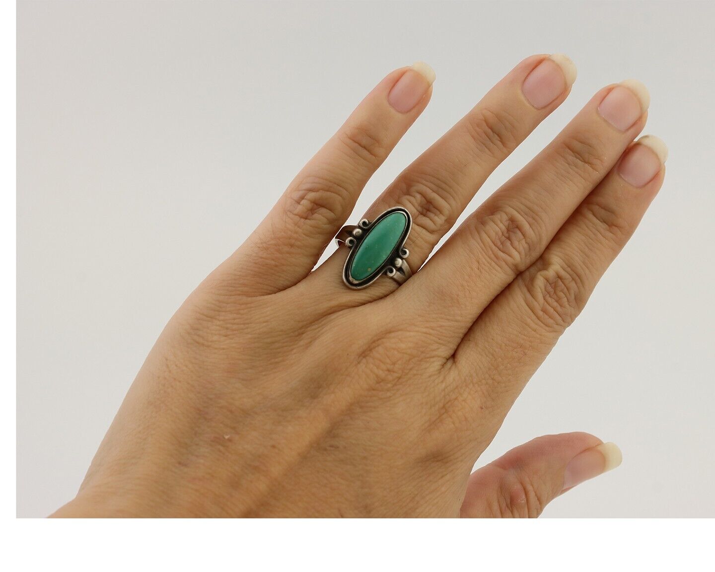 Navajo Ring 925 Silver Natural Kingman Turquoise Bell Trading Post C.80's
