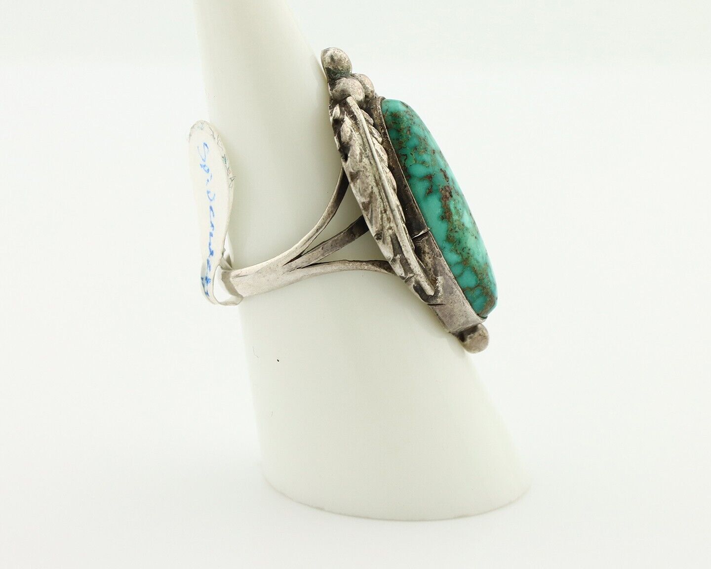 Navajo Ring 925 Silver Spiderweb Turquoise Native Artist Signed C.80's