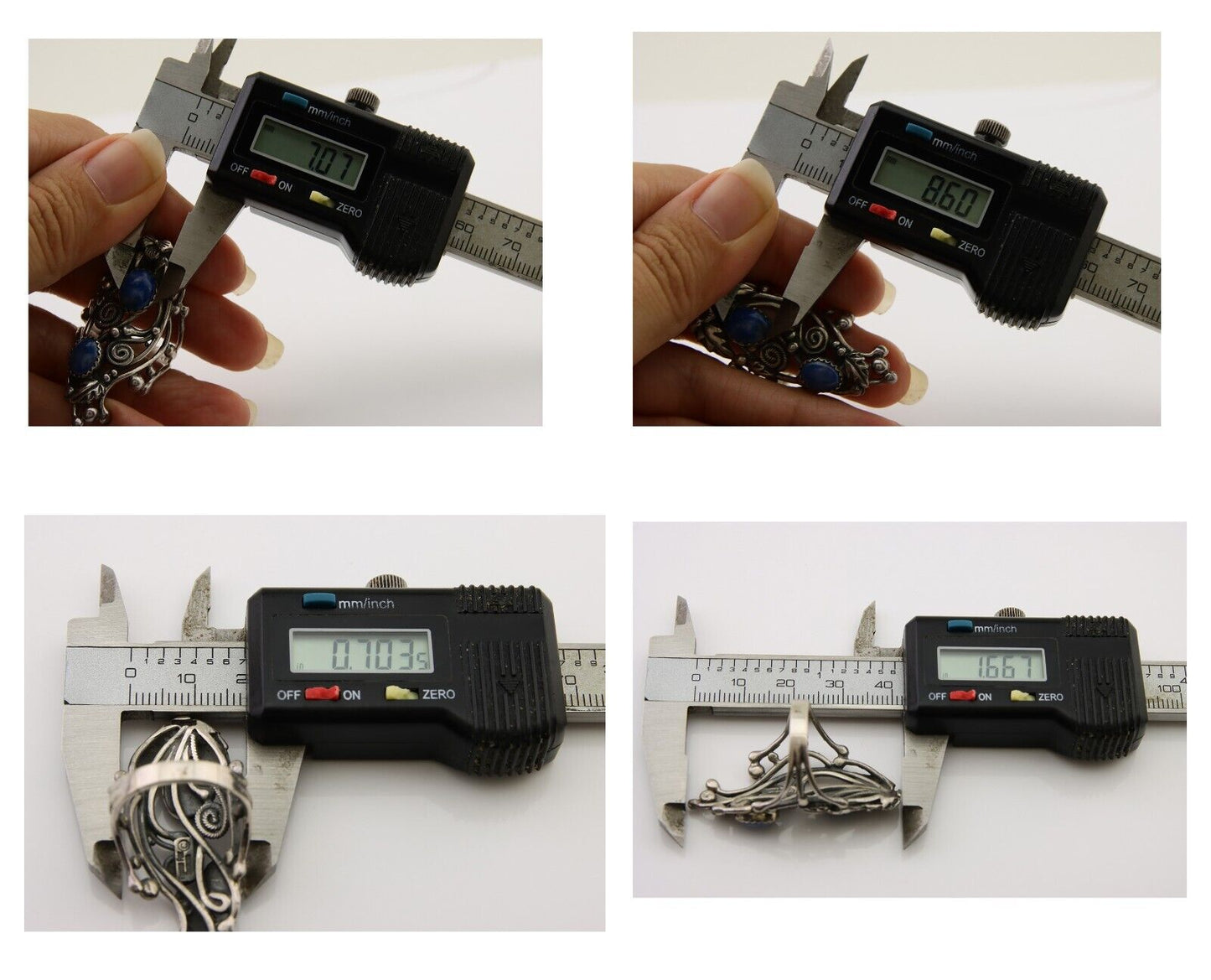 Navajo Ring 925 Silver Natural Denim Lapis Artist Signed Prairie Fire C.80's