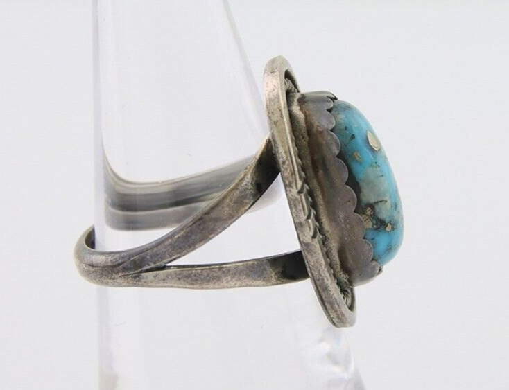 Navajo Ring 925 Silver Blue Turquoise Artist Signed Platero FNE C.80's Size 7.0