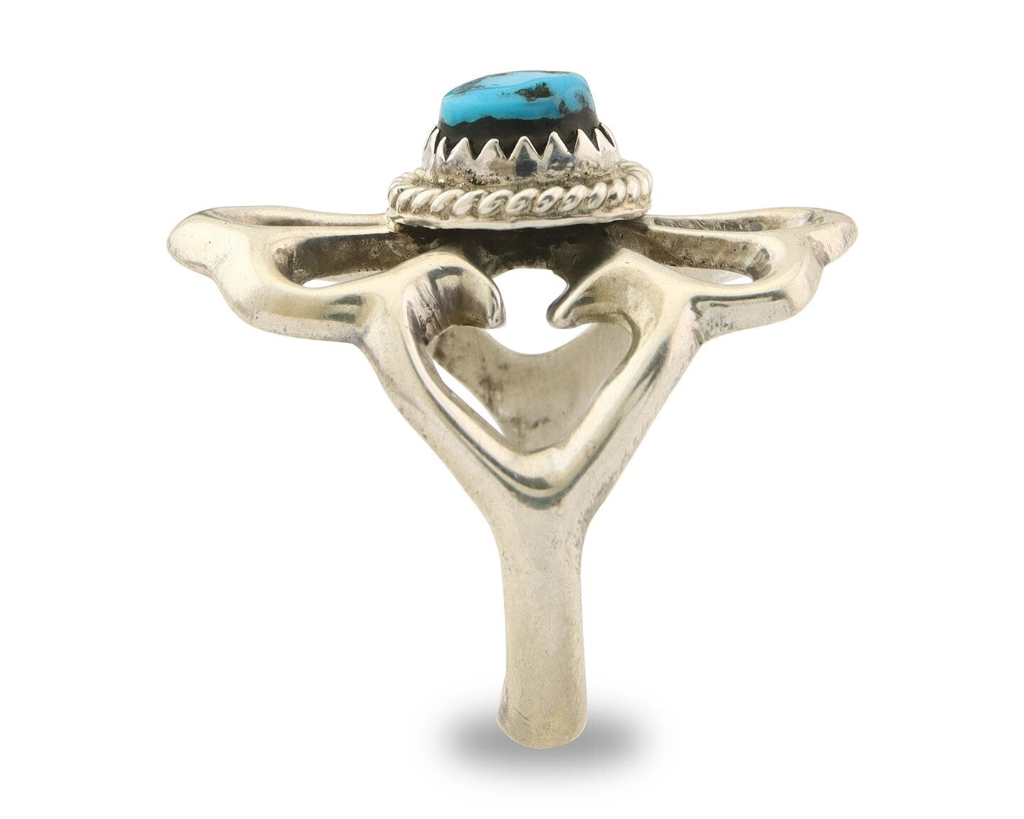 Navajo Concho Ring 925 Sterling Turquoise Native Artist C.80's Size 7.75