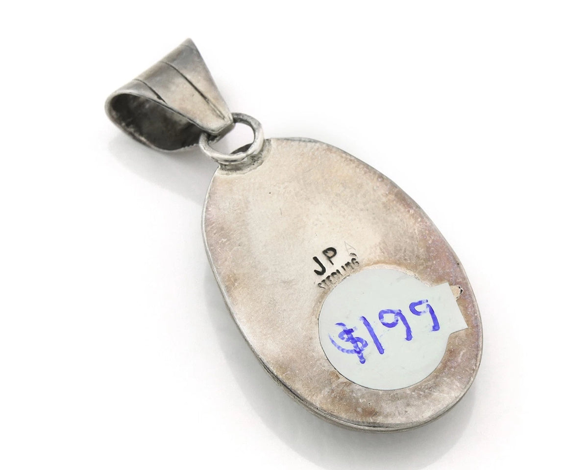 Navajo Pendant 925 Sterling Silver Natural Turquoise Vintage Artist Signed JP