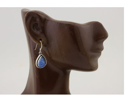Navajo Earrings 925 Silver Blue Denim Lapis Artist Signed First Eagle C.80's