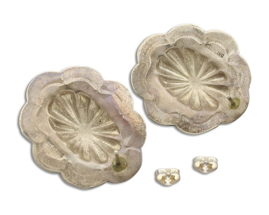 Navajo Hand Stamped Earrings 925 Silver Turquoise Native Artist C.80's