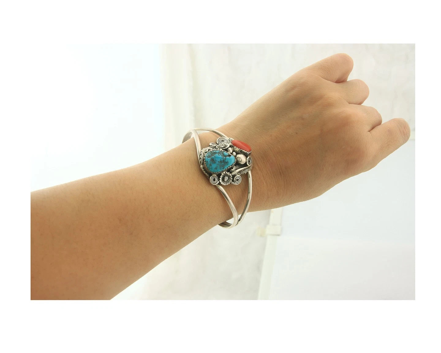 Navajo Cuff Bracelet Sterling Silver Natural Gemstone Vintage Native American