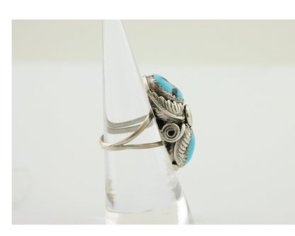 Navajo Ring .925 Silver Sleeping B Turquoise Artist Signed MP C.80's