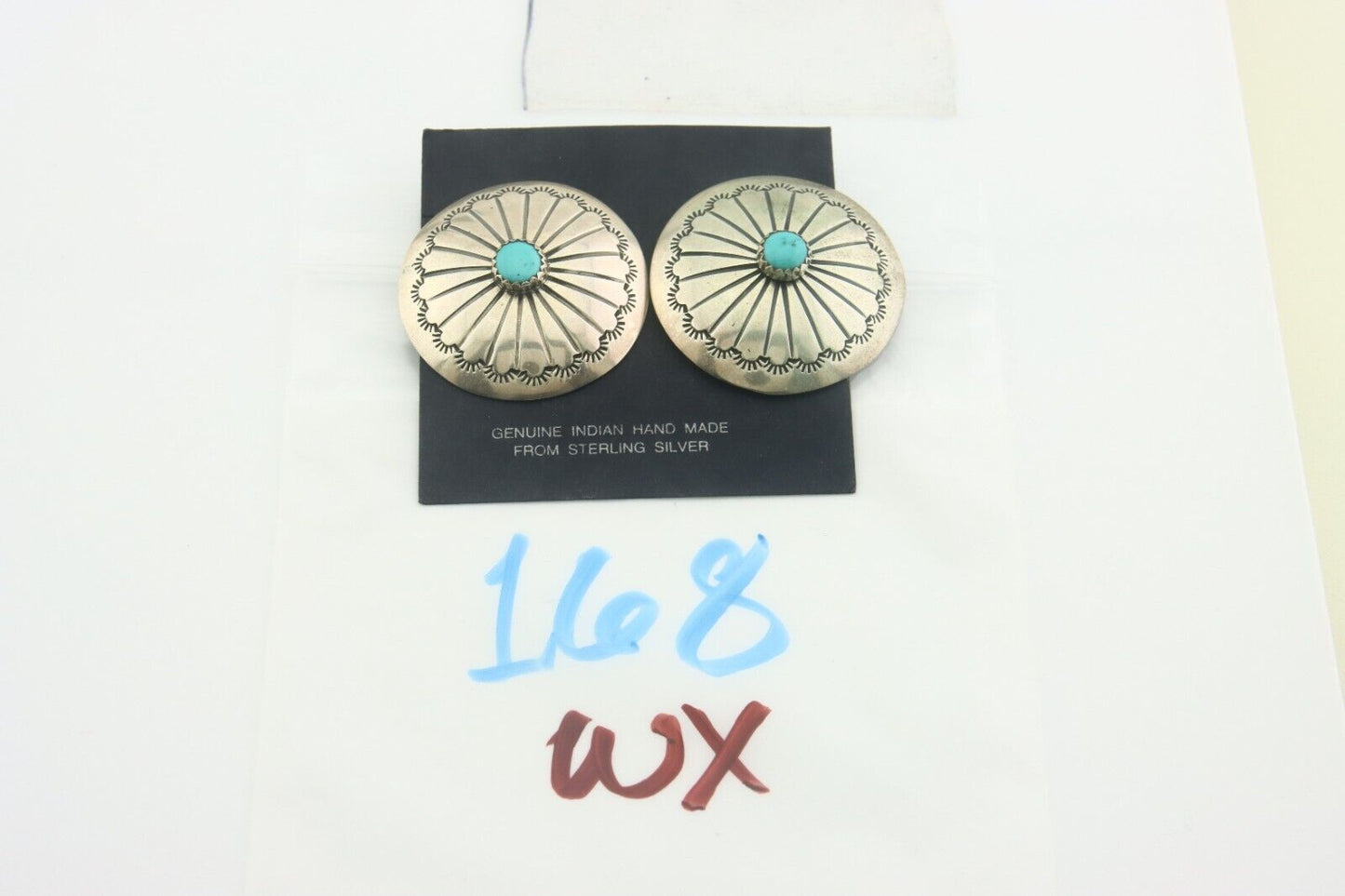 Navajo Earrings 925 Silver Handmade Concho Natural Turquoise Native Artist C80s