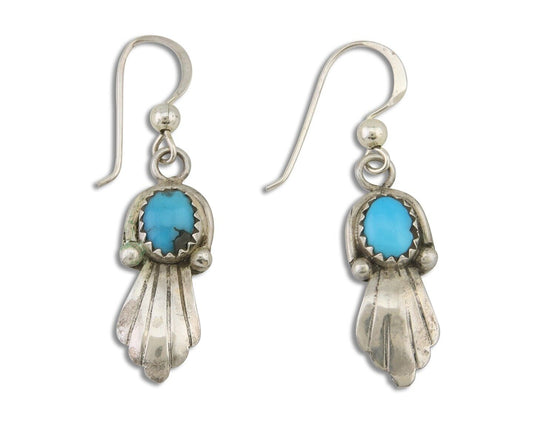 Navajo Earrings 925 Silver Blue Turquoise Artist Signed Kee Tsosie C.80's