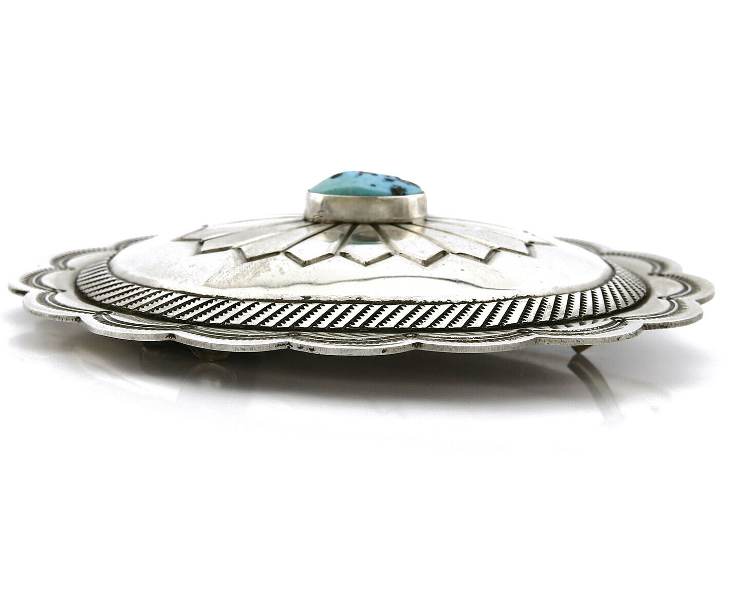 Navajo Belt Buckle .925 Silver Turquoise Handmade Artist Skeets Work of Arts