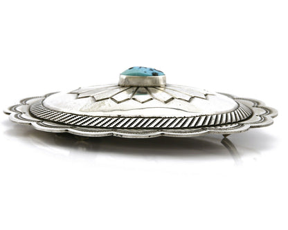 Navajo Belt Buckle .925 Silver Turquoise Handmade Artist Skeets Work of Arts