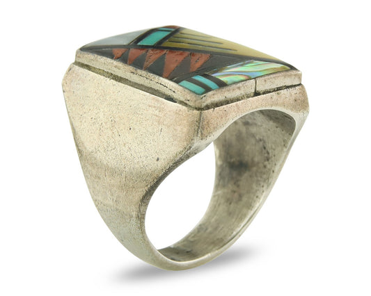Vintage Zuni Ring 925 Sterling Authentic Natural Gemstone Signed Bowannie 11.25