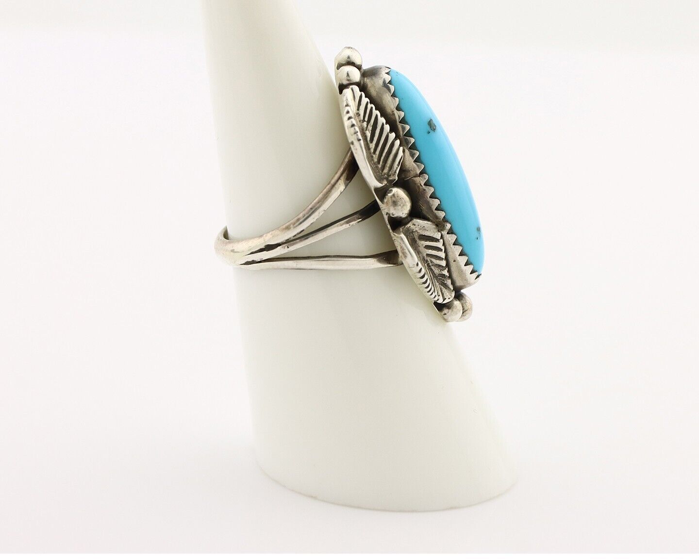 Navajo Ring 925 Silver Sleeping Beauty Turquoise Signed SC C.80's
