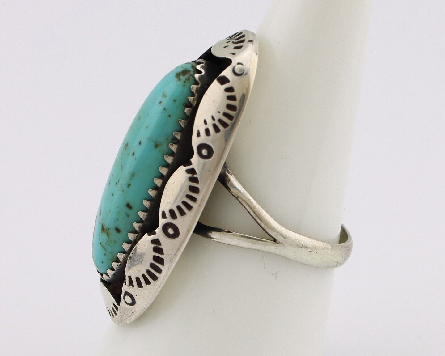 Navajo Ring 925 Silver Natural Kingman Turquoise Native American Artist C.80's