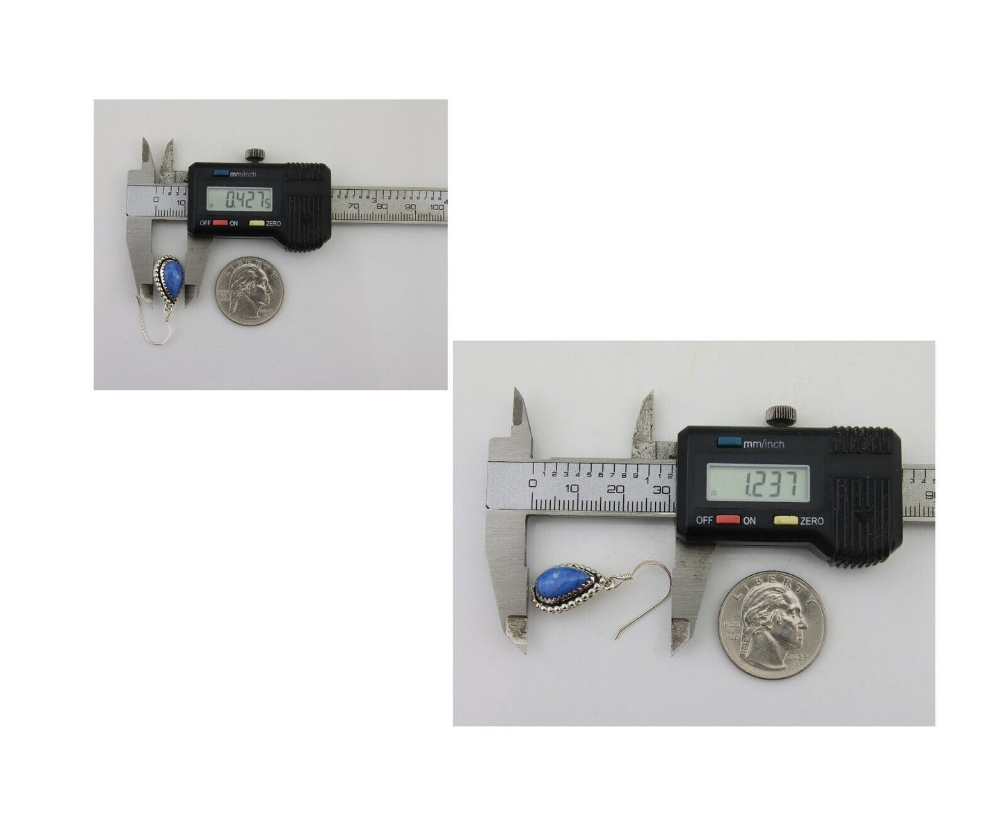 Navajo Earrings 925 Silver Blue Denim Lapis Artist Signed First Eagle C.80's