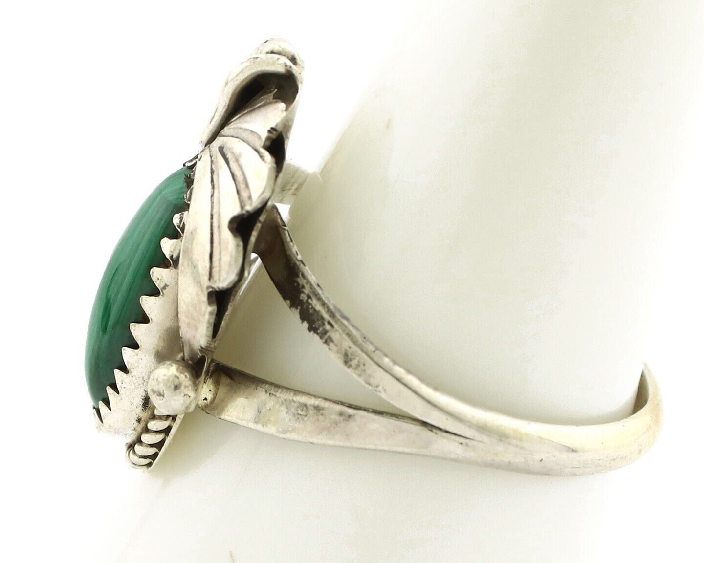 Navajo Ring 925 Silver Natural Mined Malachite Artist Signed Justin Morris C.80s