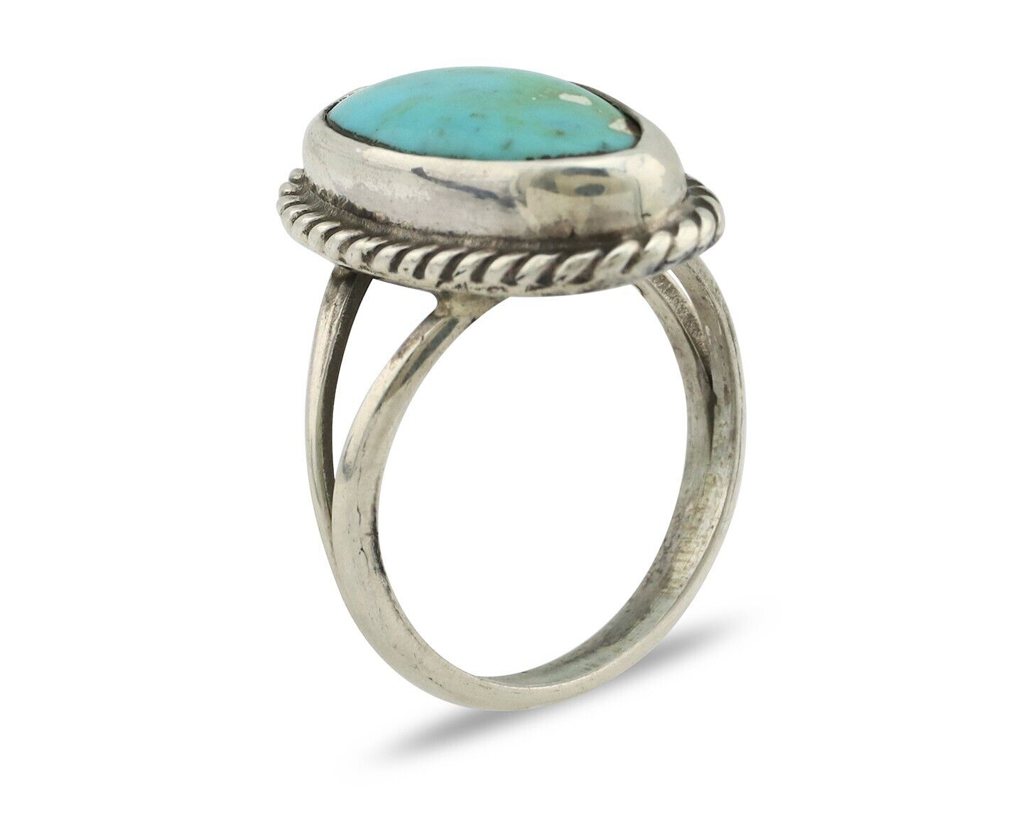 Navajo Ring 925 Silver Kingman Turquoise Native American Artist C.80's