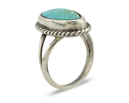 Navajo Ring 925 Silver Kingman Turquoise Native American Artist C.80's