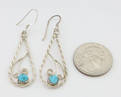 Navajo Dangle Earrings 925 Silver Natural Turquoise Artist Signed JB C.80's