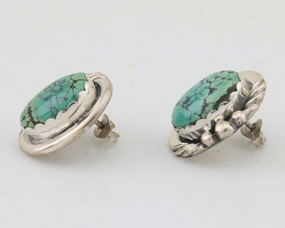 Navajo Earrings 925 Blue Spiderweb Turquoise Native American Artist C.80's