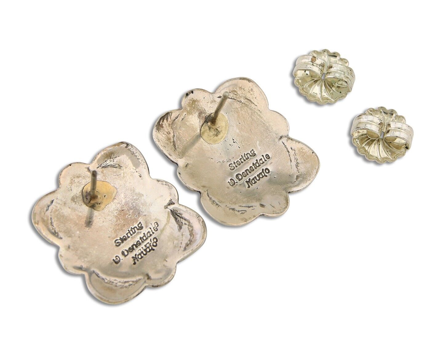 Navajo Earrings 925 Silver Inlaid Turquoise Artist Signed William Denetdale C80s