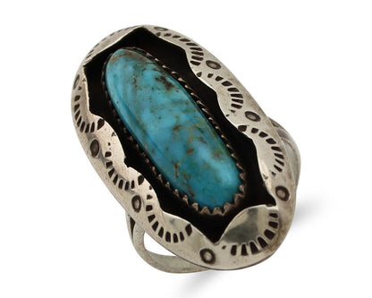 Navajo Ring 925 Silver Natural Kingman Turquoise Native American Artist C.80's