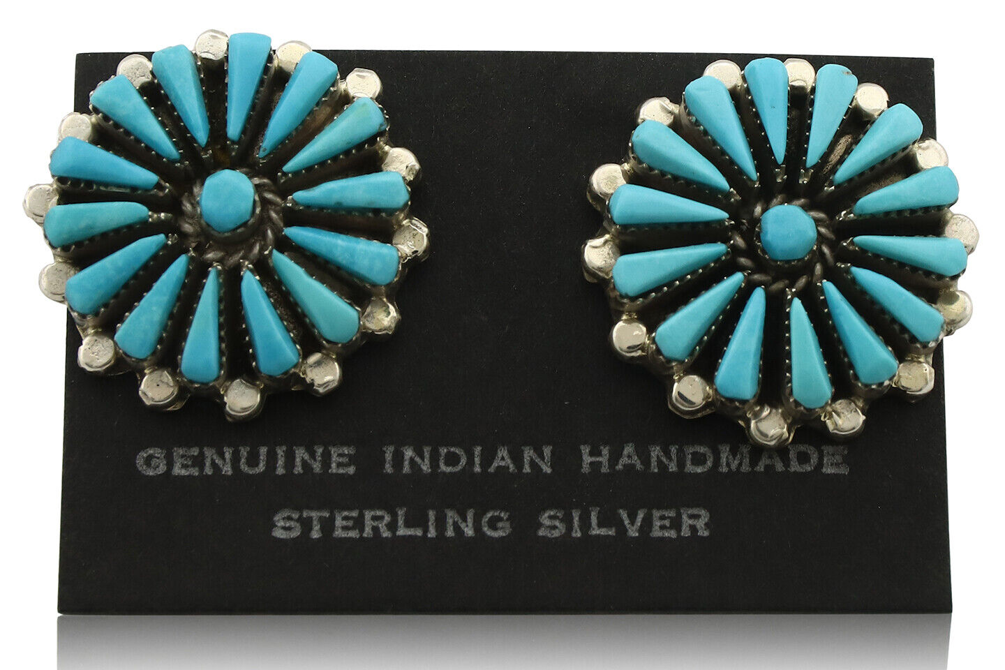 Zuni Earrings .925 Silver Petti Point Natural Blue Turquoise Native Artist C.80s