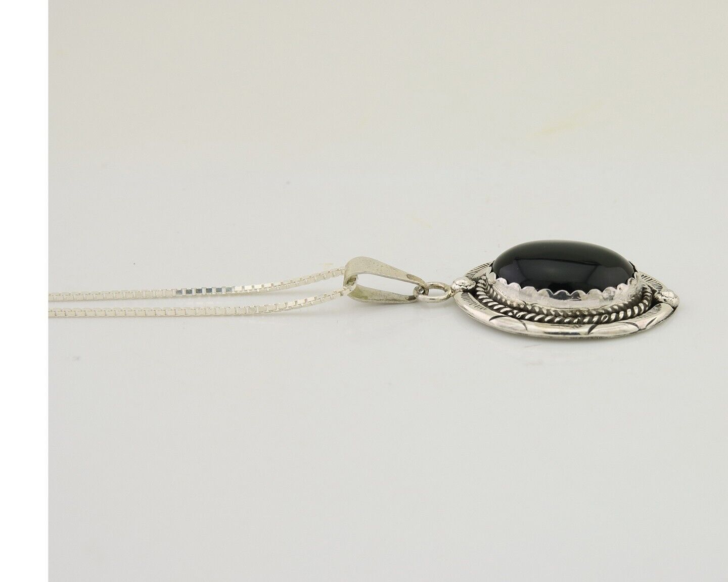 Navajo Necklace 925 Silver Onyx Native Artist Signed Nancy Edtissy C.80's