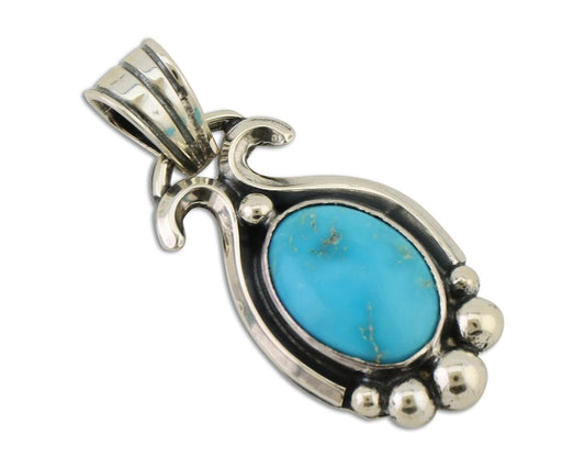 Navajo Pendant 925 Silver Natural Turquoise Artist Signed RB C.80's