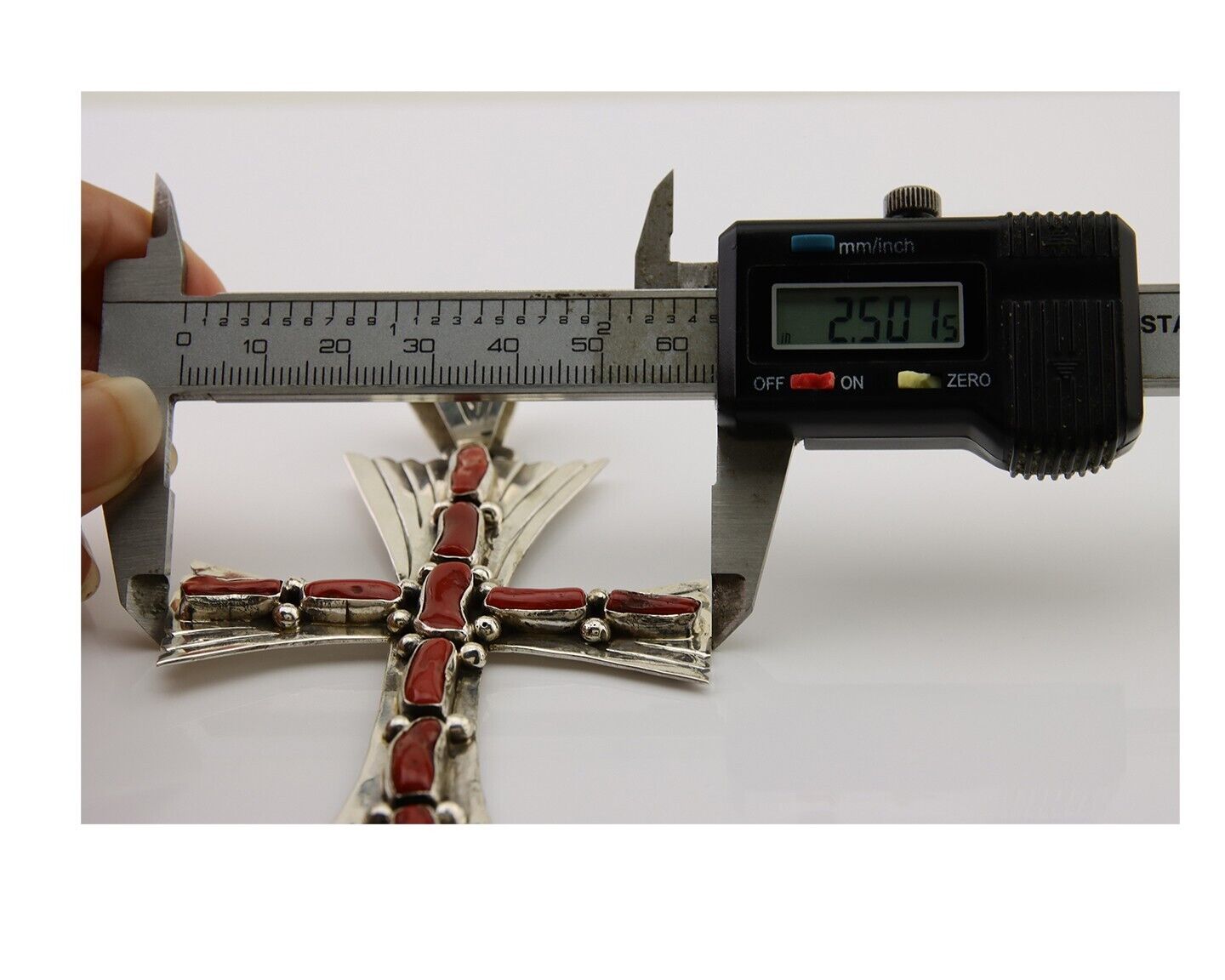 Large Navajo Cross Pendant 925 Silver Mediterranean Coral Artist Signed JB C.80s