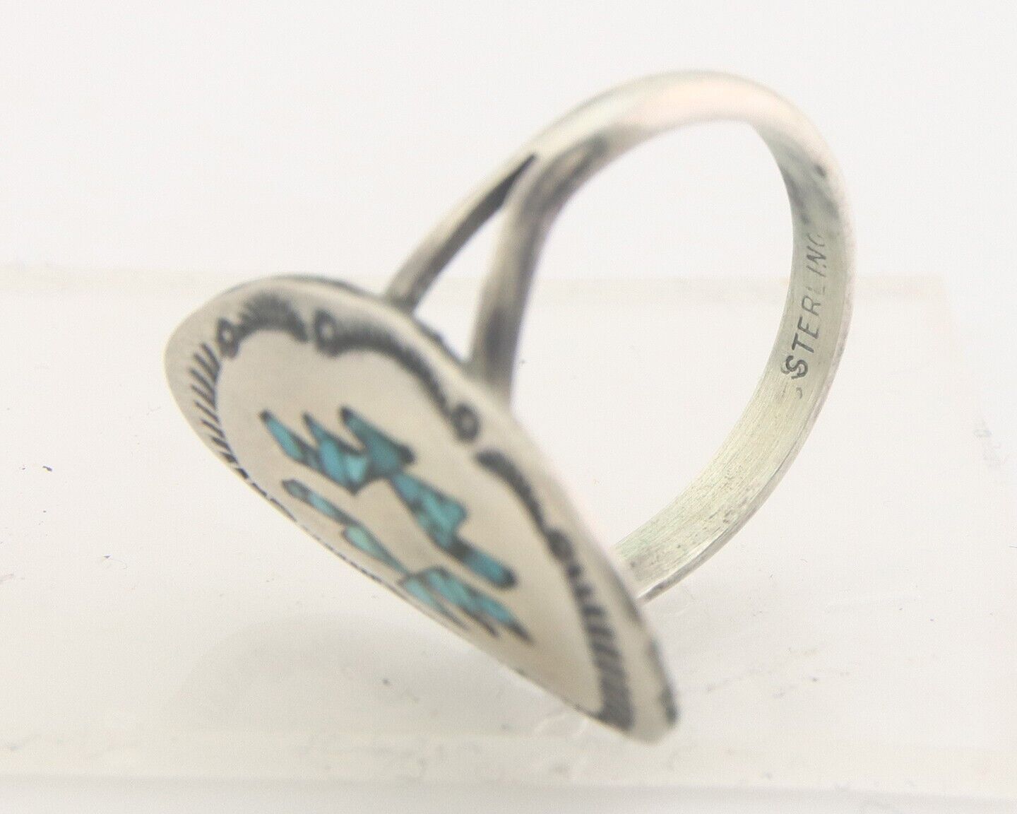 Navajo Ring 925 Sterling Natural Chip Inlay Turquoise C.80's Size 5.75