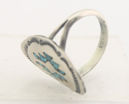 Navajo Ring 925 Sterling Natural Chip Inlay Turquoise C.80's Size 5.75