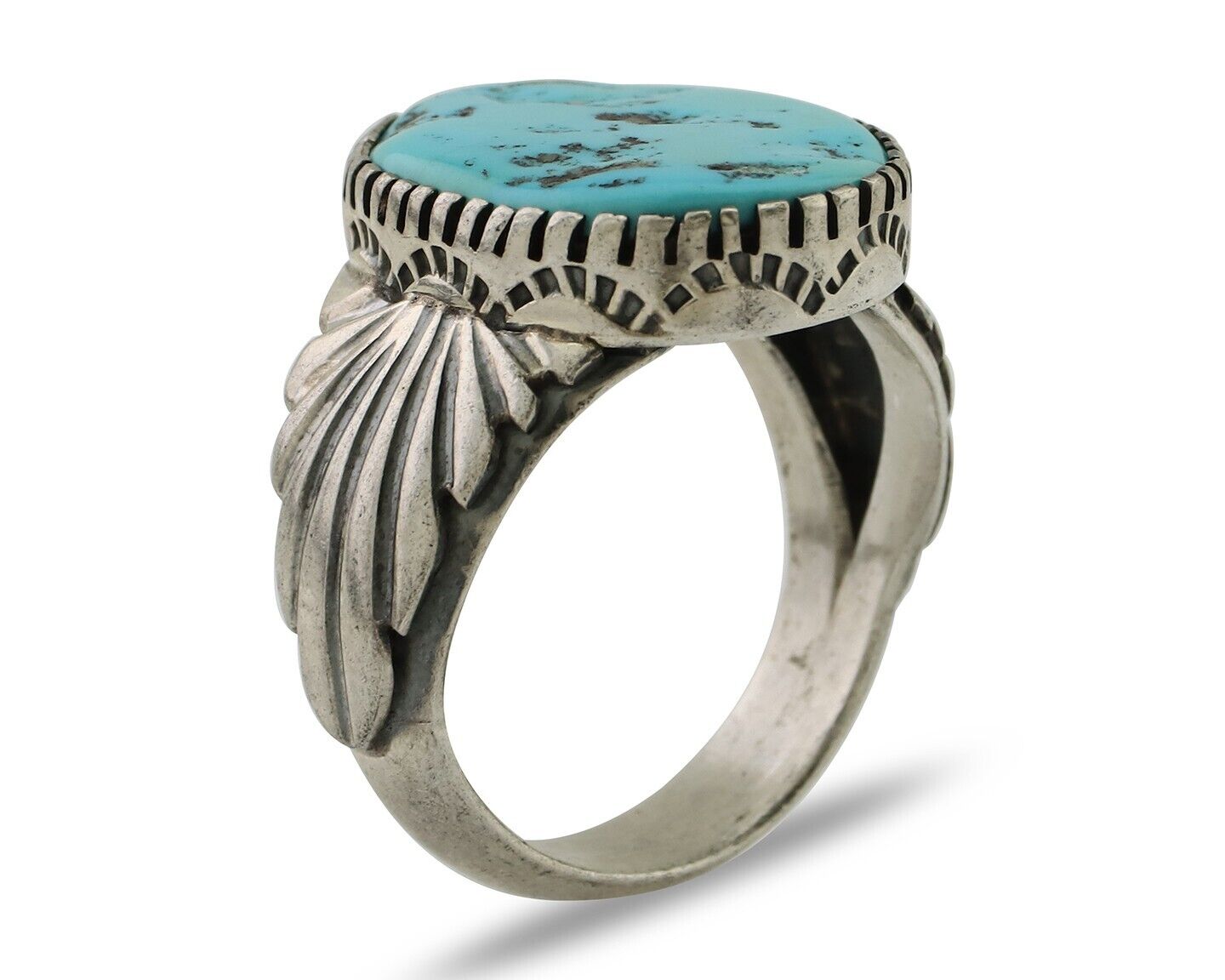 Navajo Ring 925 Silver Blue Sleeping Beauty Turquoise Artist Signed DK C.80's