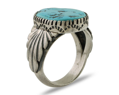 Navajo Ring 925 Silver Blue Sleeping Beauty Turquoise Artist Signed DK C.80's