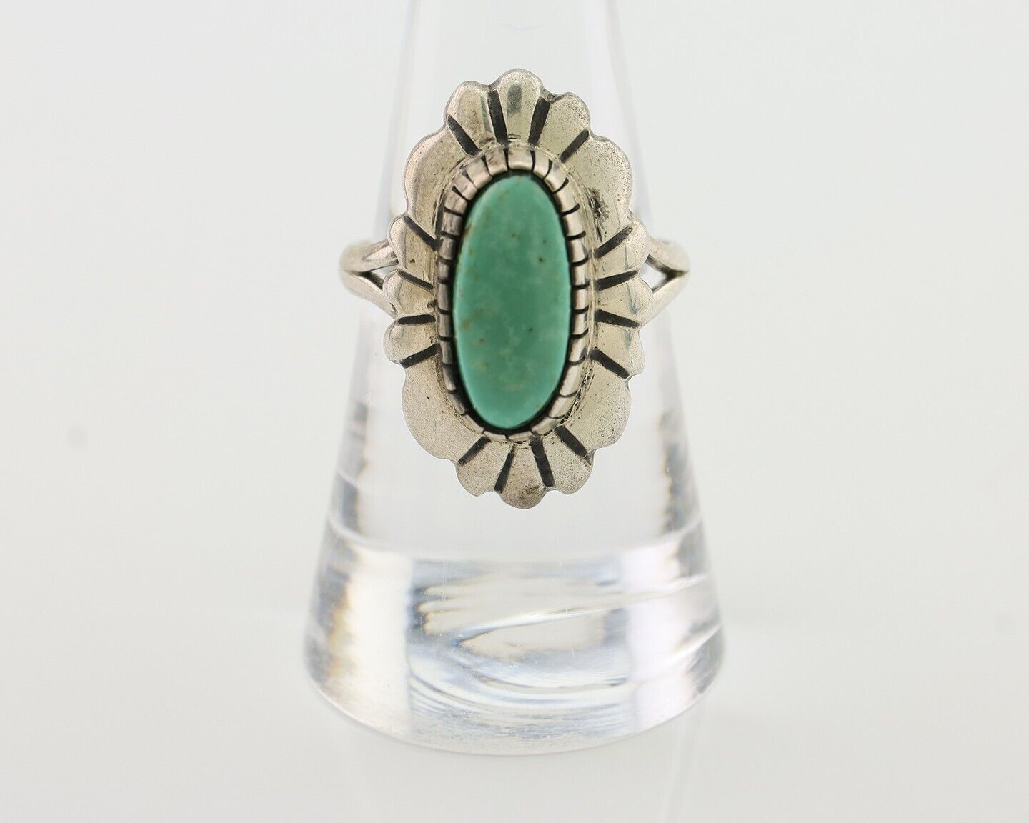 Navajo Ring 925 Silver Kingman Turquoise Signed M Montoya Size 8.0 C.80's