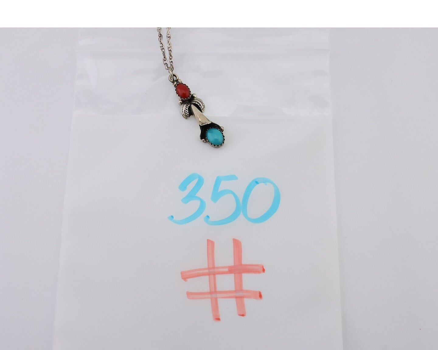 Navajo Necklace 925 Silver Turquoise & Coral Native American Artist C.90's