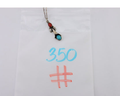 Navajo Necklace 925 Silver Turquoise & Coral Native American Artist C.90's