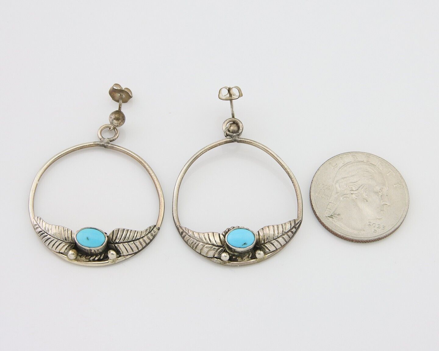 Navajo Dangle Earrings 925 Silver Natural Blue Turquoise Native Artist C80s