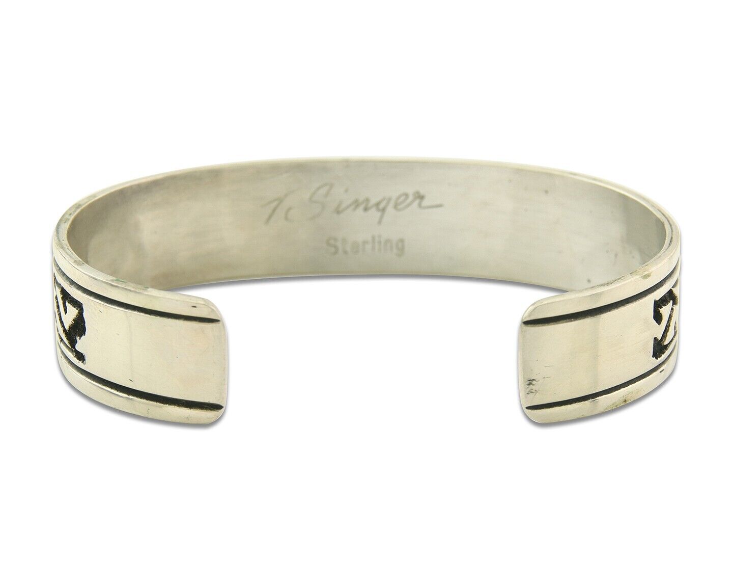 Navajo Bracelet 925 Silver Artist Signed Thomas Singer Cuff Made in the 1980's