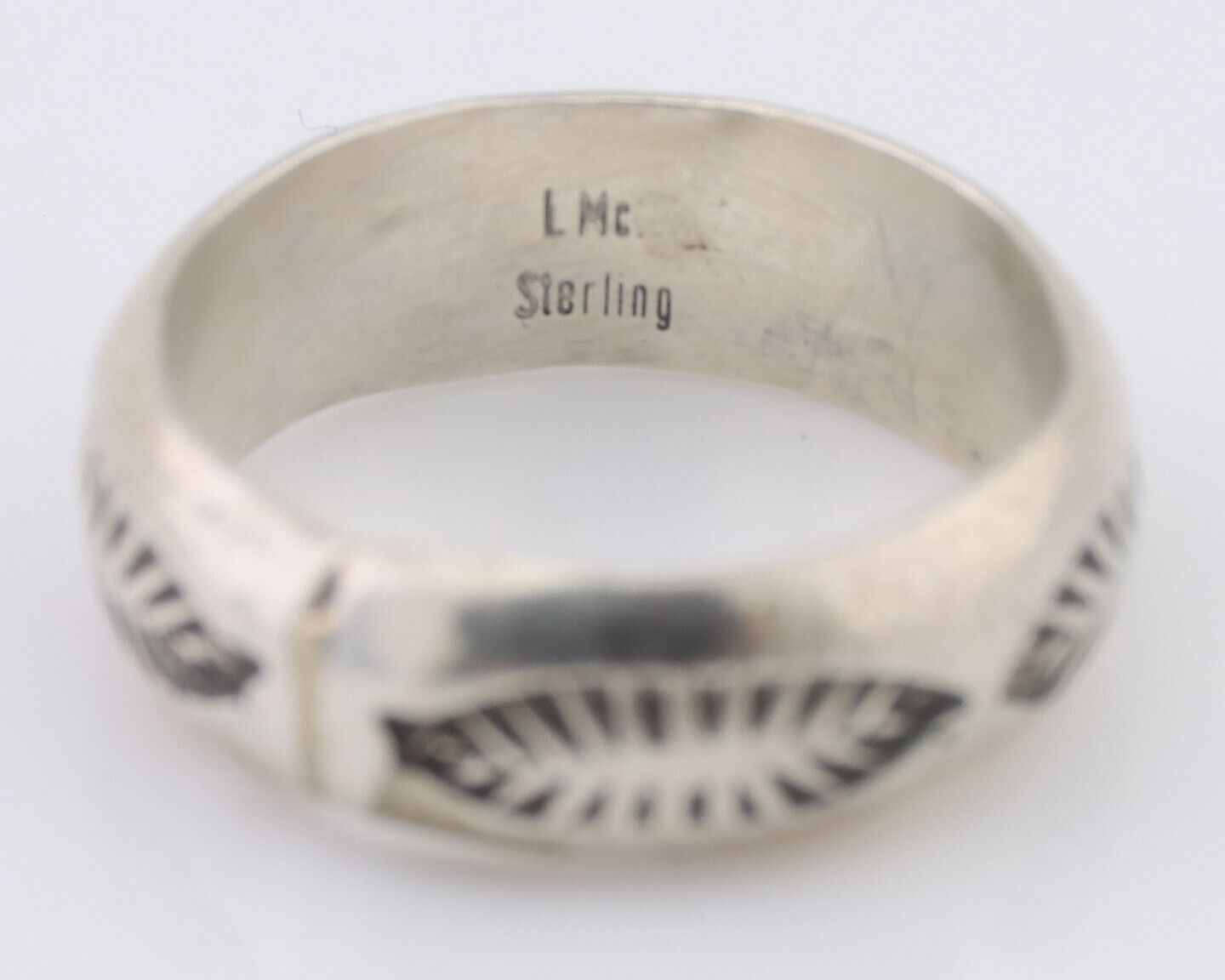 Navajo Hand Stamped Band 925 Silver 6.0 mm Signed Larry Chavez Size 5.75 C.80's