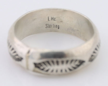 Navajo Hand Stamped Band 925 Silver 6.0 mm Signed Larry Chavez Size 5.75 C.80's