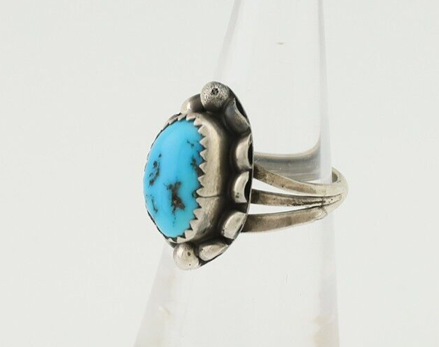 Navajo Ring 925 Silver Sleeping Beauty Turquoise Artist Signed SC C.80's