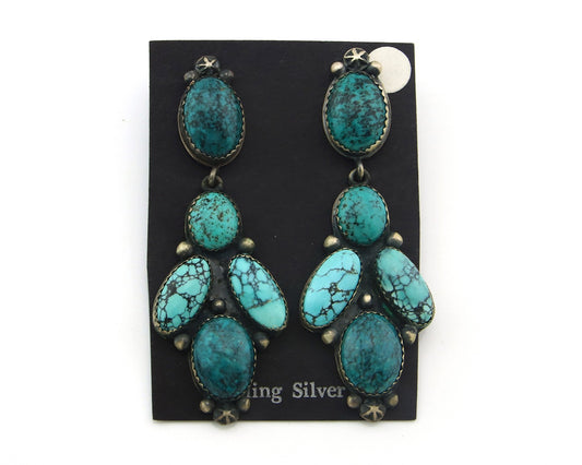 Navajo Earrings Sterling Silver Natural Turquoise Vintage Signed JR Silversmiths