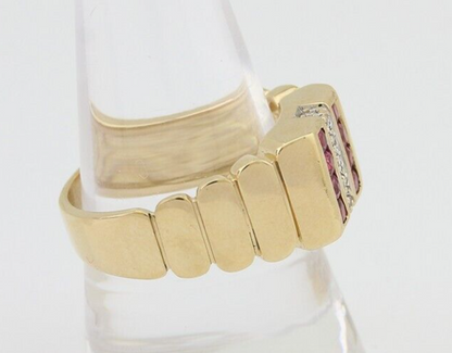 Men Natural Diamond & Ruby Ring 14k Solid Yellow Gold Size 9.75