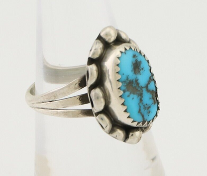 Navajo Ring 925 Silver Sleeping Beauty Turquoise Artist Signed SC C.80's
